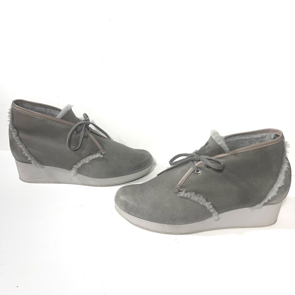 ROBERT CLERGERIE Leather Shearling Wedged Ankle Booties Size 39/8.5 Women’s